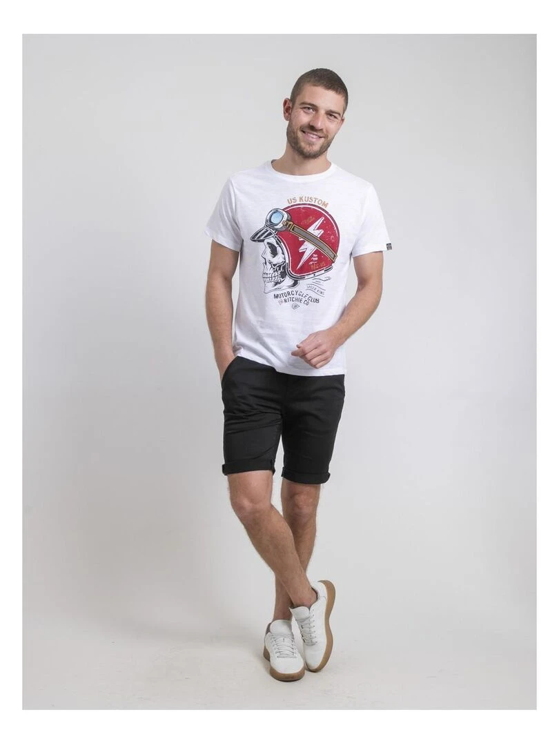 T shirt col rond pur coton NAPAMOX   Blanc