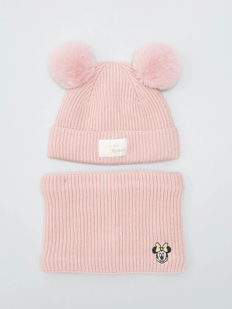 Ensemble bonnet + snood 'Minnie' 2 pièces Rose