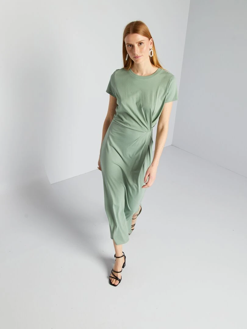 Robe midi à taille resserrée Vert