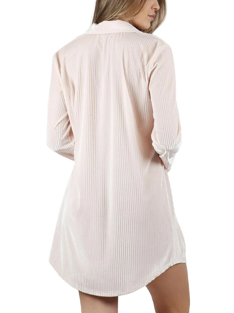 Chemise de nuit manches longues Elegant Stripes Rose
