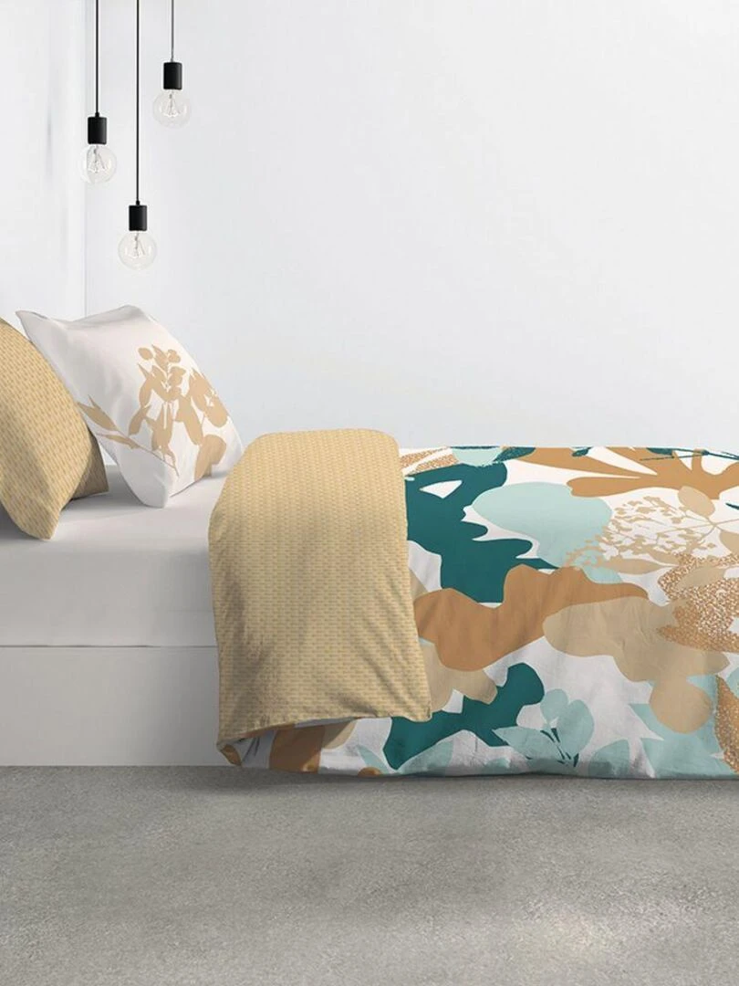 Housse de couette Réversible 240x260 cm + 2 taies d'oreiller 65x65 cm Coton Izia Fresh   Beige