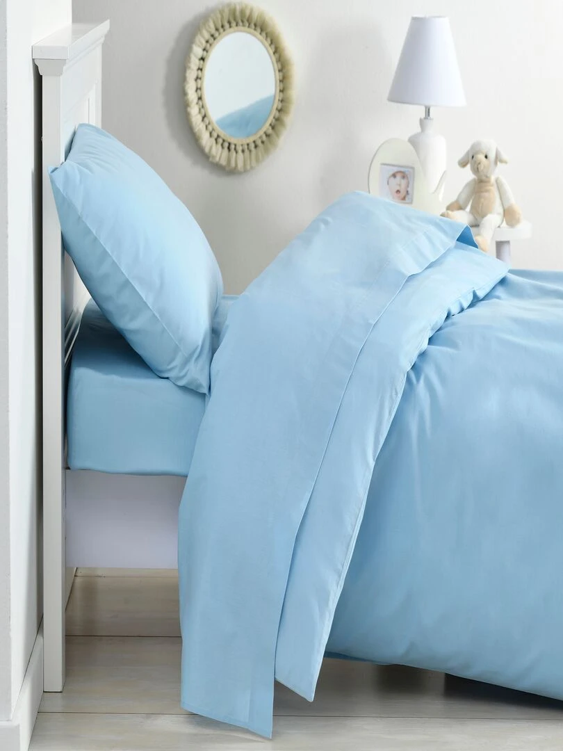 Lot x2 Taies d'oreiller 100% coton Bio 'Ptit Basile' Bleu ciel
