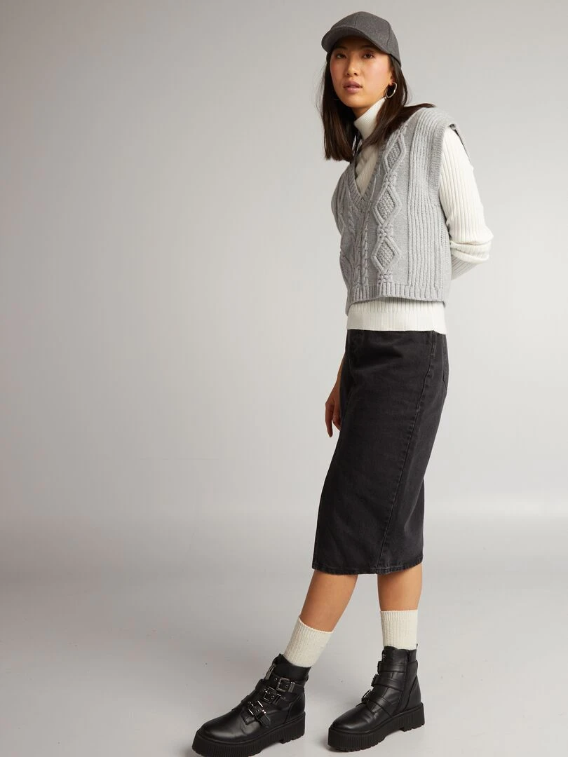 Pull sans manches en maille gris