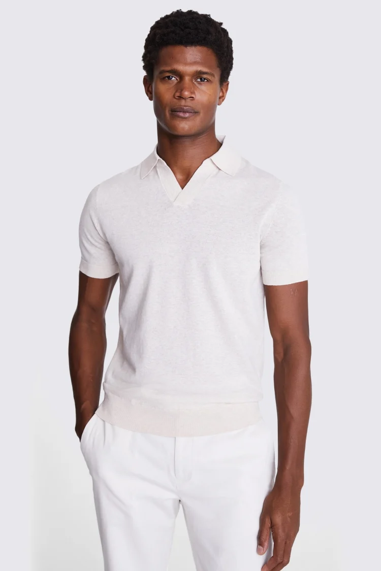 Linen Blend Ink Blue Skipper Polo   Buy Online at Moss