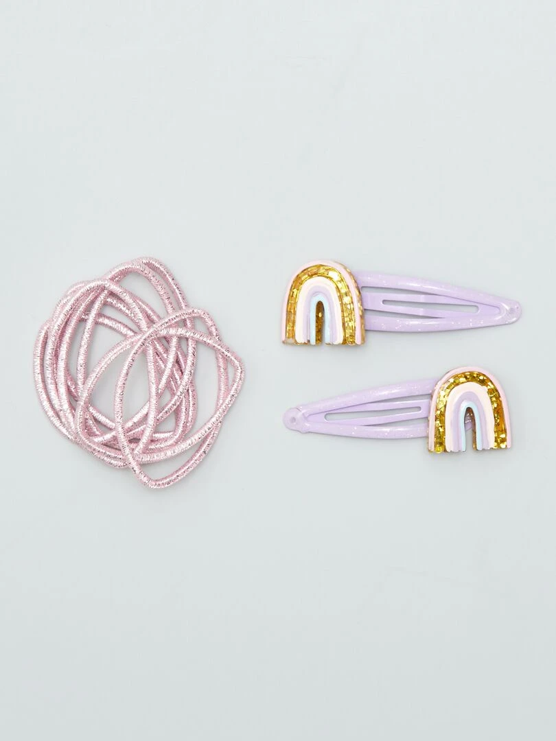 Lot de 2 pinces clic clac + 8 élastiques à paillettes Violet