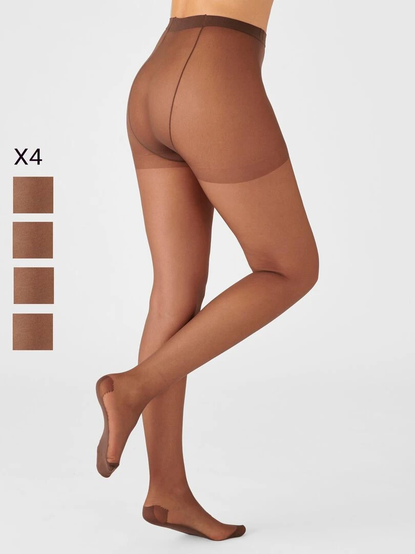 Lot de 4 collants mousse 20 deniers spécial "hanches fortes". Damart Marron