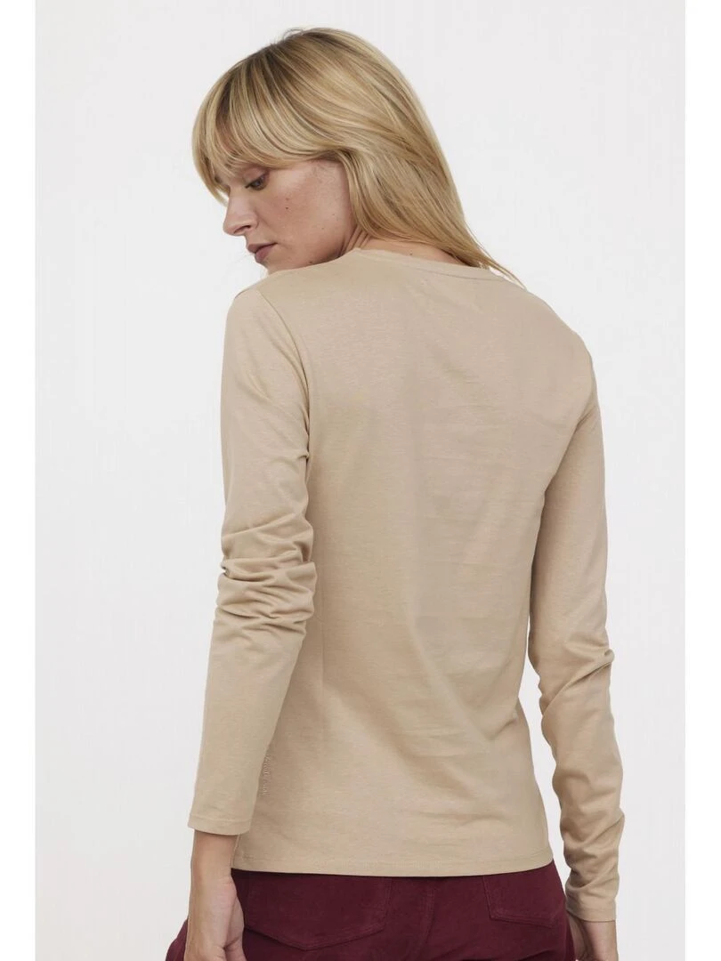 Lee Cooper   T Shirt manches longues coton slim AJILO   Beige argile