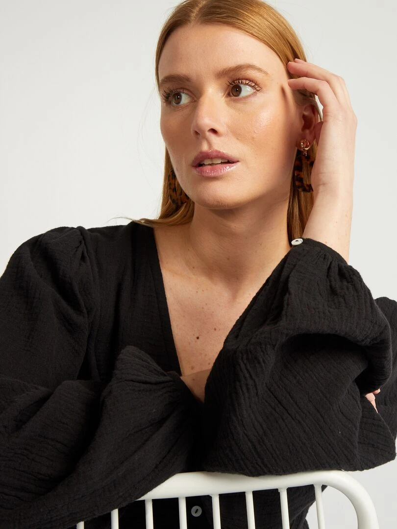 Blouse crop top en gaze de coton   noir