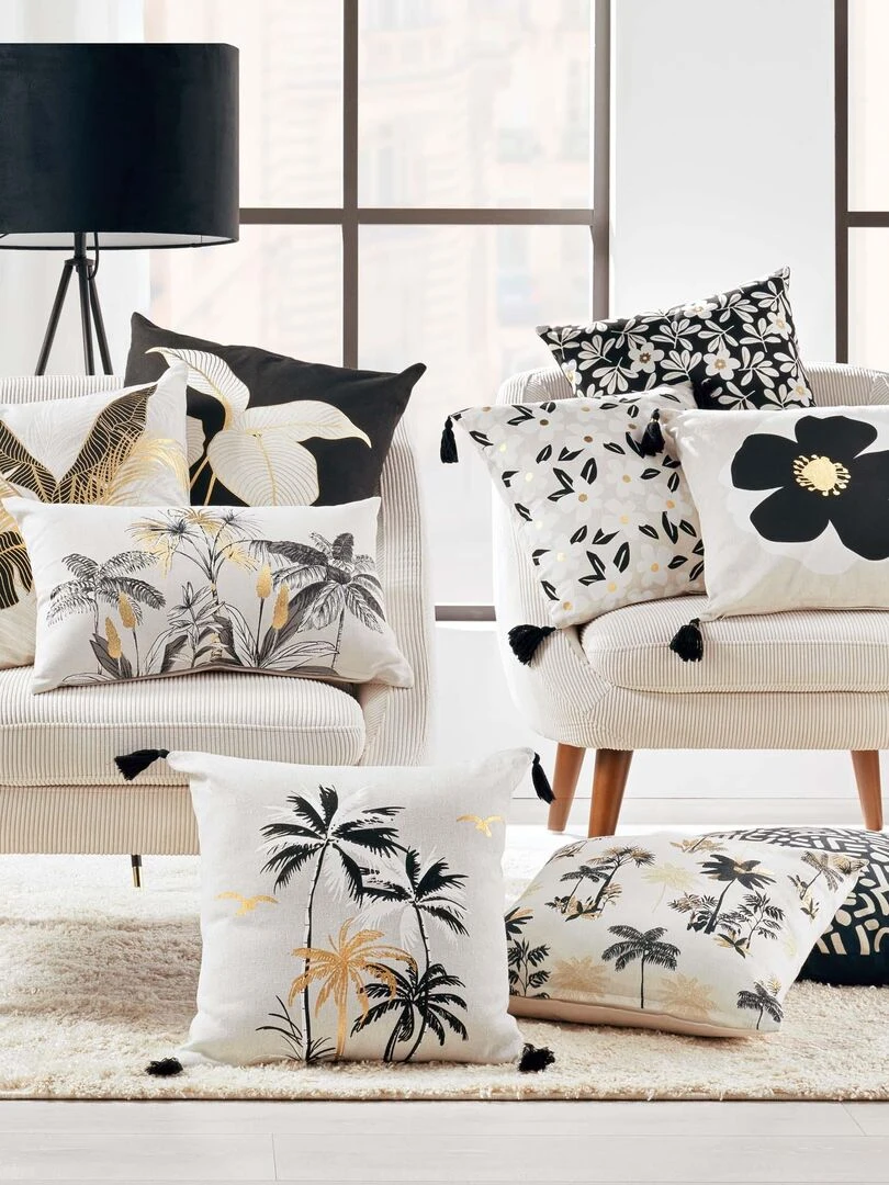 Coussin 45 x 45 cm Arum Jil or   Noir