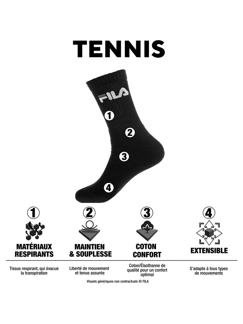 Lot de 6 Paires de Chaussettes Tennis Assorties Fila Blanc Noir Gris
