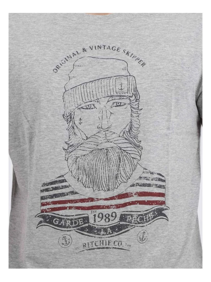 T shirt col rond pur coton JABRUN   Gris