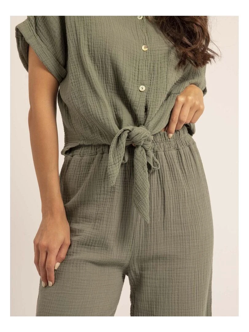 Chemise manches courtes gaze de coton ODETTE   Kaki