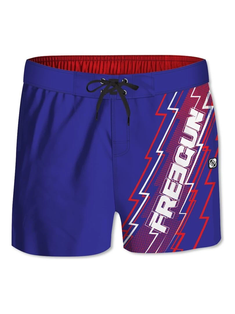 Boardshort court garçon ceinture demi élastiquée Eclair Freegun Bleu