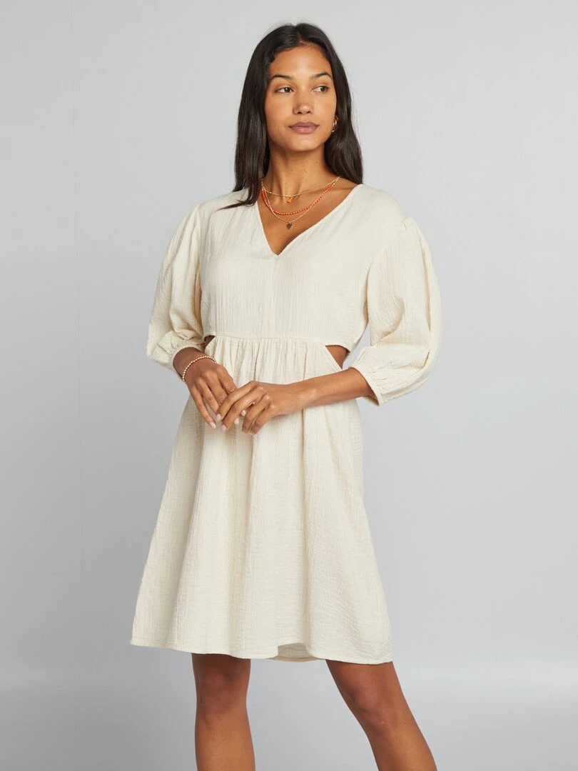 Robe en gaze de coton avec ouverture Blanc