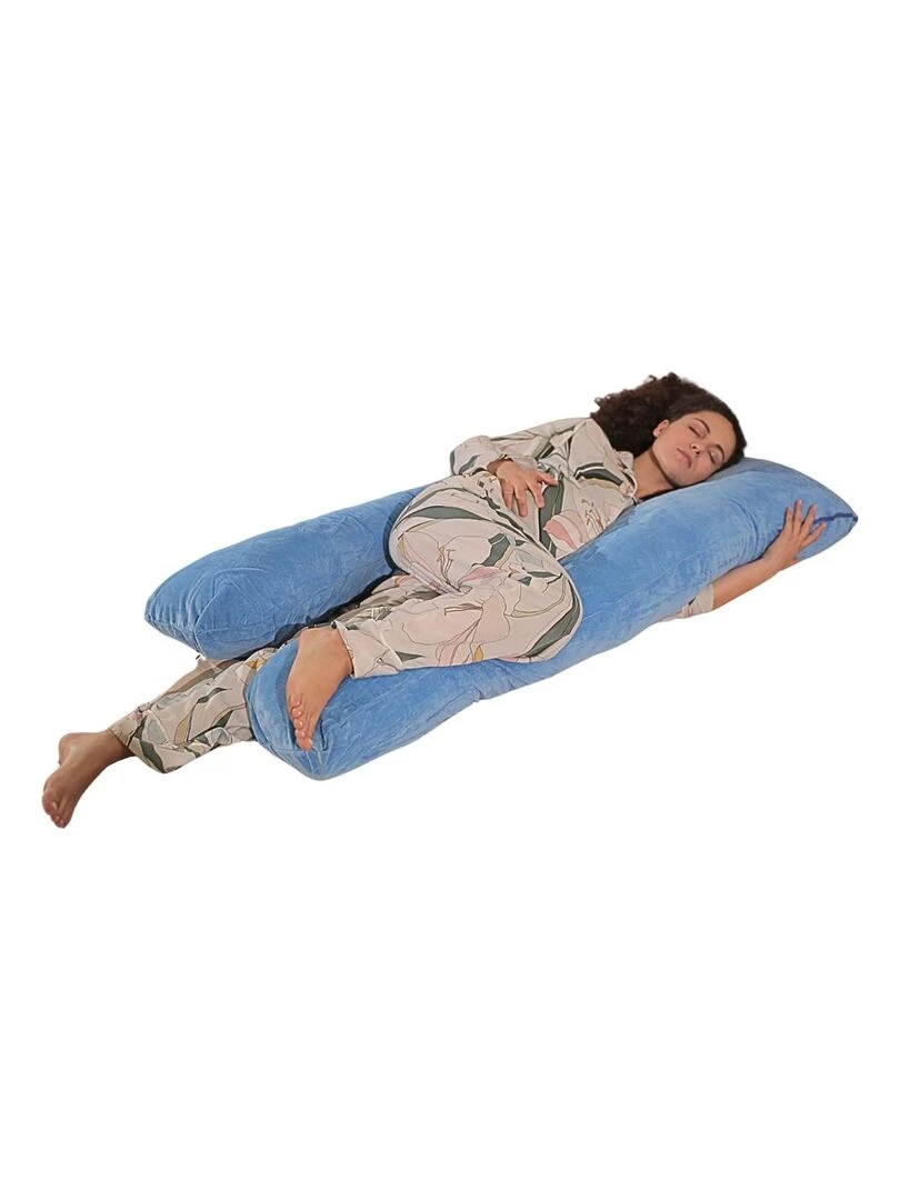 Coussin de Grossesse et d'Allaitement Velours 140x80cm Déhoussable Bananair Bleu