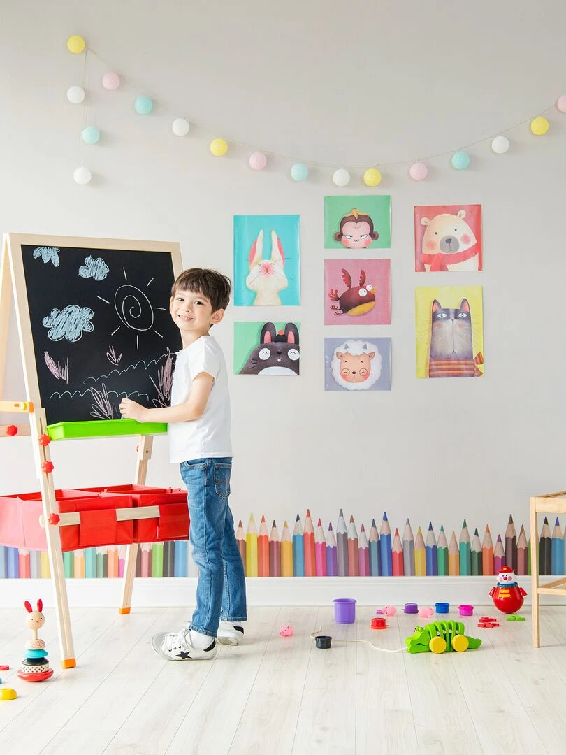 Tableau évolutif chevalet enfant en bois multifonction 3 en 1 avec rangement rouge Teamson Kids   Rouge