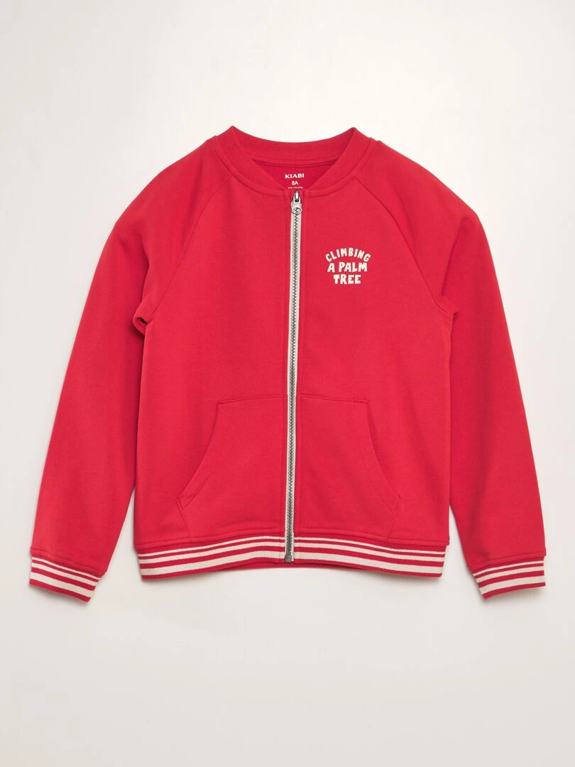 Sweat zippé en molleton fin Rouge