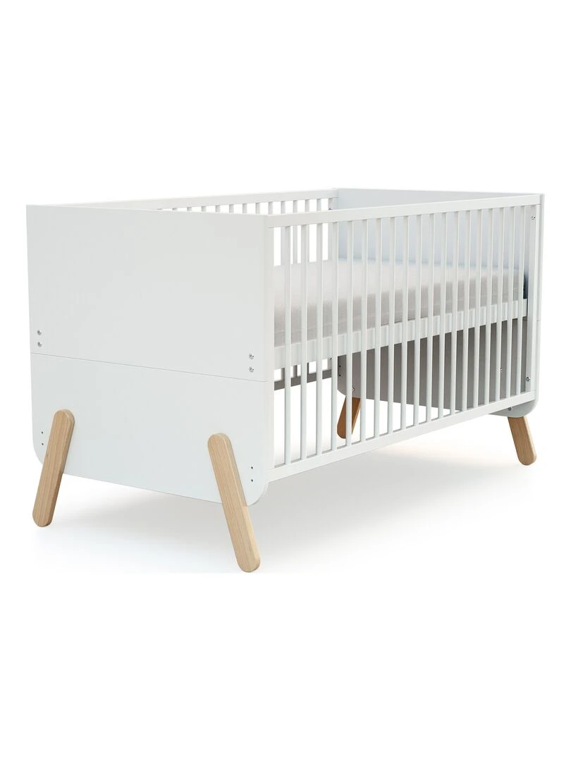 AT4    Lit bébé évolutif Pirate en bois Blanc et Hêtre 70 x 140 cm   Marron clair
