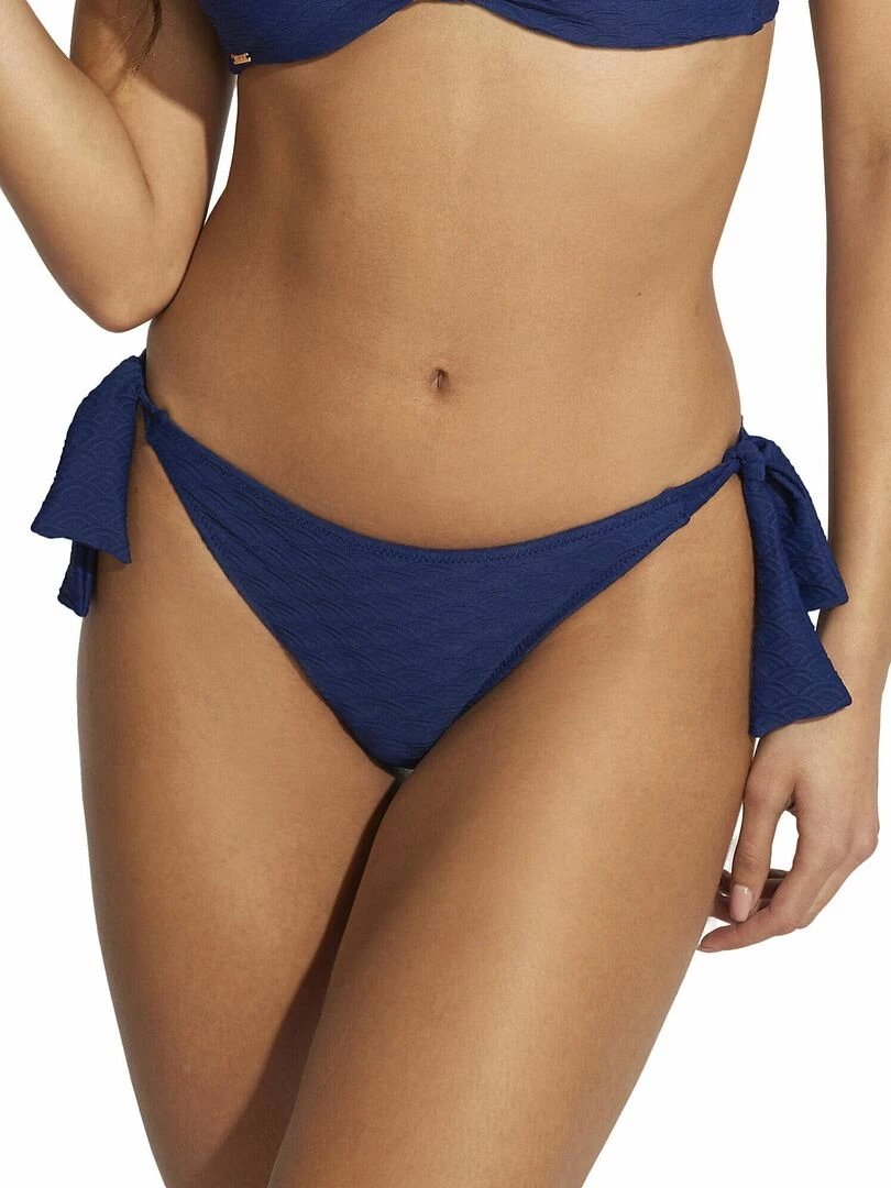 Bas maillot slip de bain taille basse à nouettes Sicilia Bleu marine