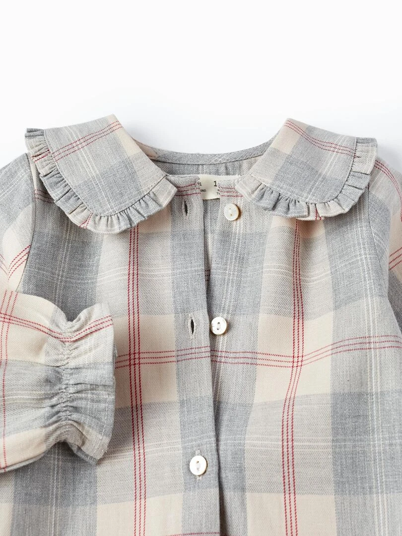 Chemisier à carreaux en coton pour bébé fille 'B&S' manches longues  NOËL   Gris