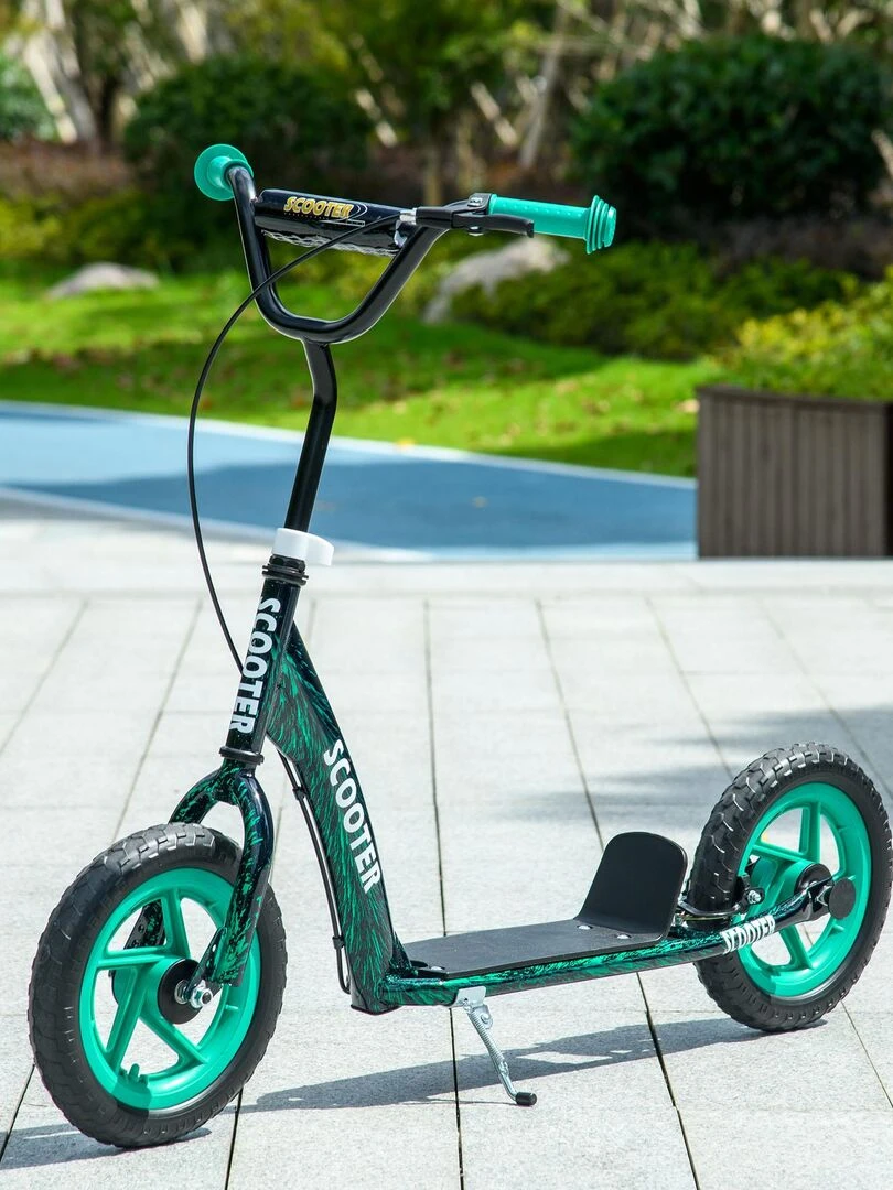 Trottinette patinette enfant guidon réglable poignée frein et béquille acier   Vert