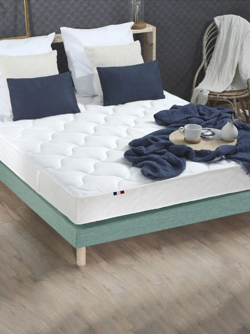 Ensemble Matelas Mousse ferme réversible ALTO + Sommier Made in France Sommier Vert celadon Blanc Vert