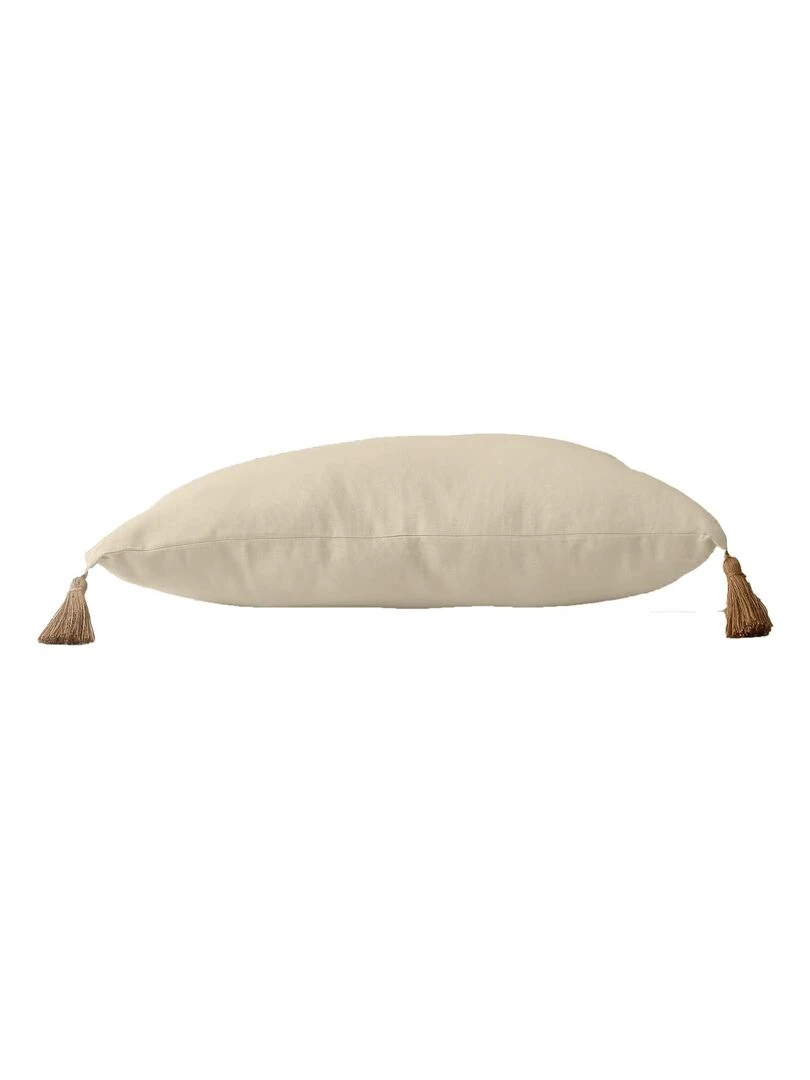 Coussin avec pompons en jute Ecru