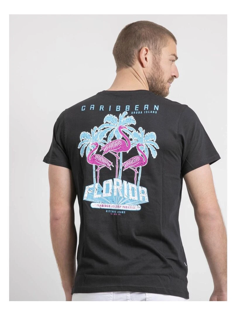 T shirt col rond pur coton NARUBA   Noir