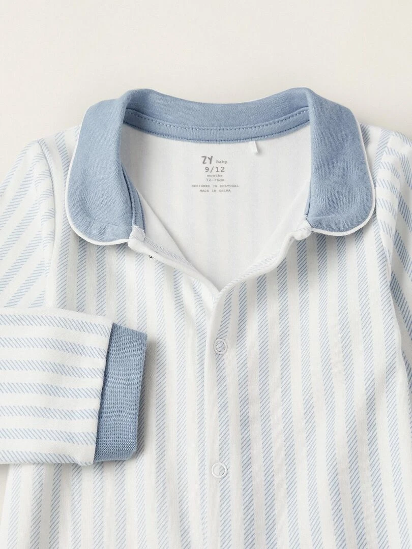 Grenouillère en coton à rayures pour bébé garçon manches longues ESSENTIALS LINE   Bleu clair