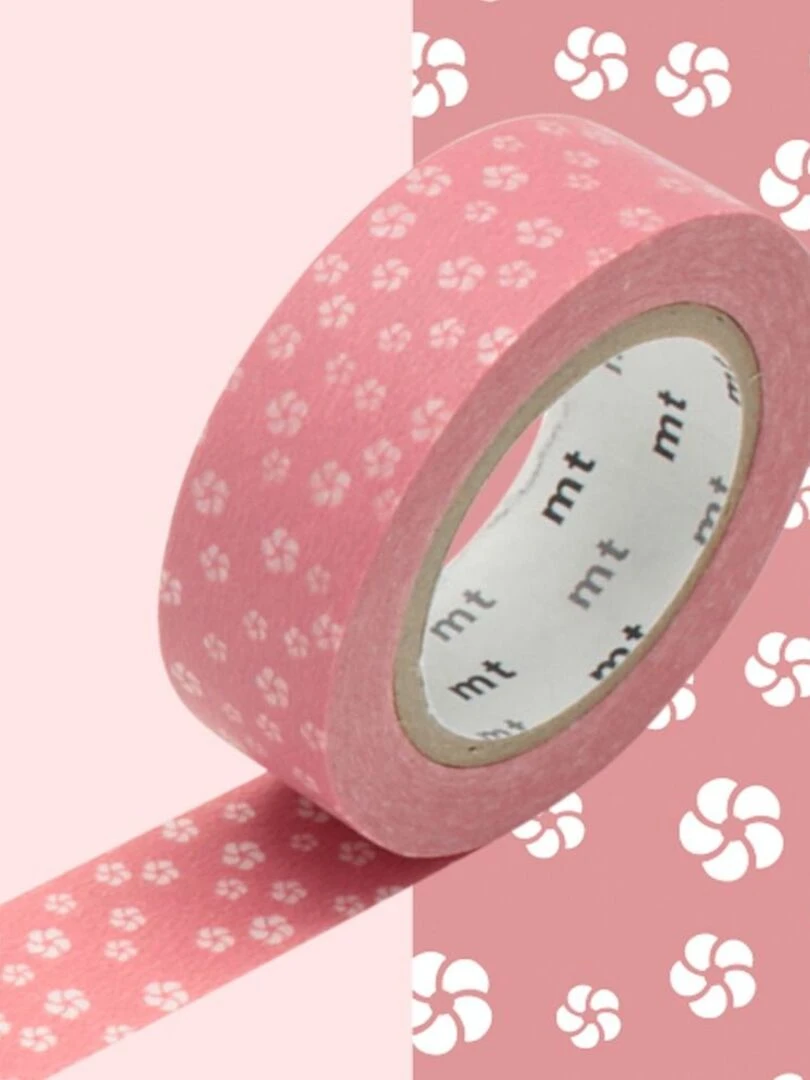 Masking tape rose fleurs blanches   1 5 cm x 7 m   N/A