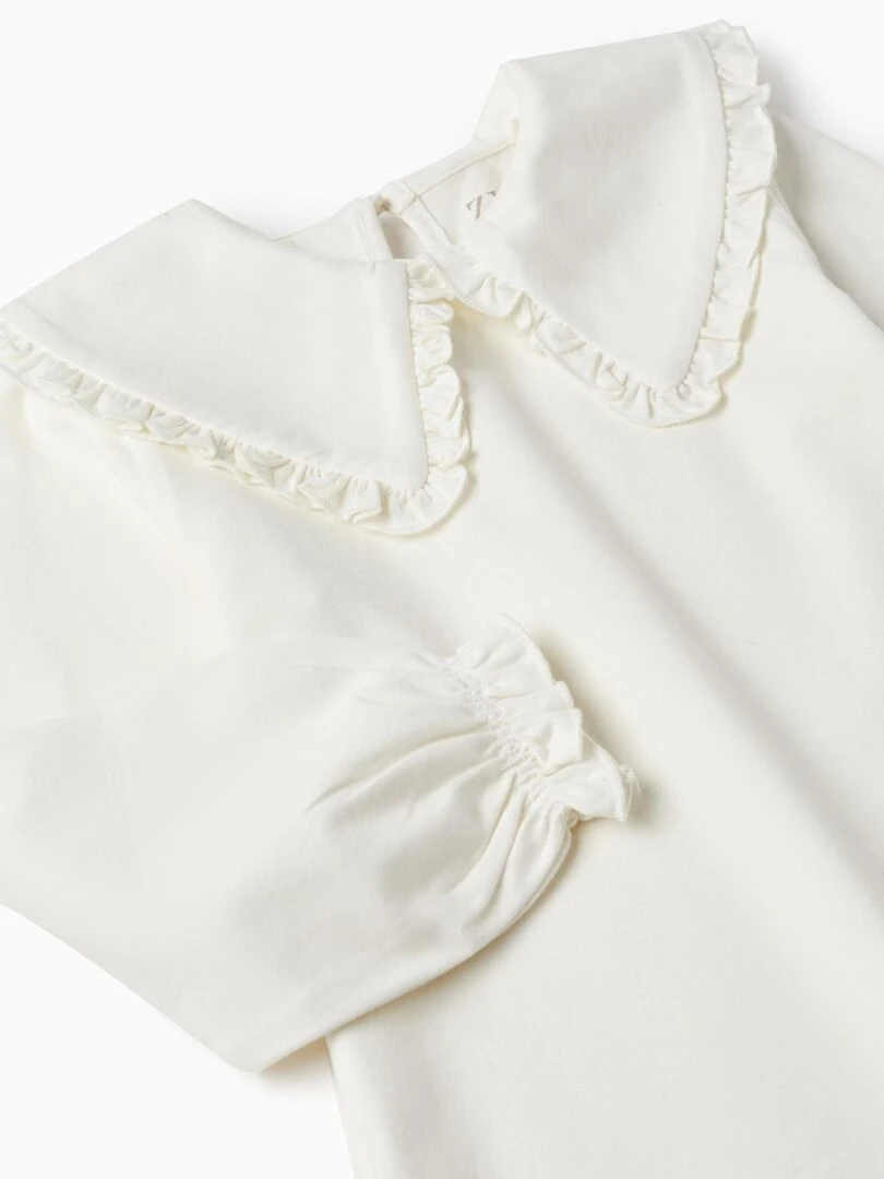 T shirt à manches longues avec col large et volants pour fille manches longues FIELD DAYS   Beige clair