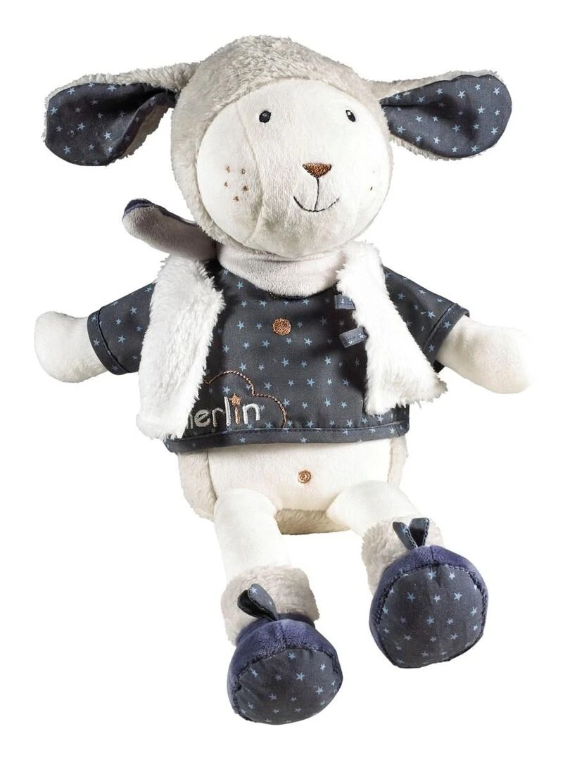 Doudou Mouton en velours blanc   SAUTHON   Blanc Bleu