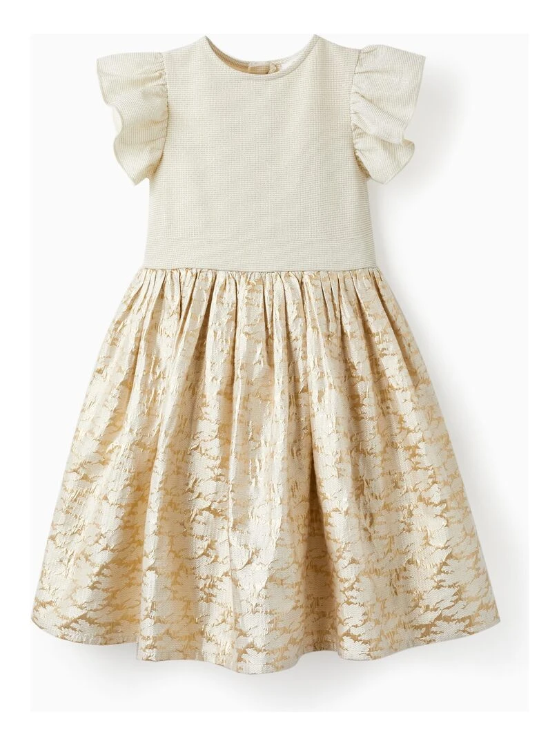 Robe avec fils Lurex et effets iridescents pour fille manches courtes CÉRÉMONIE Beige