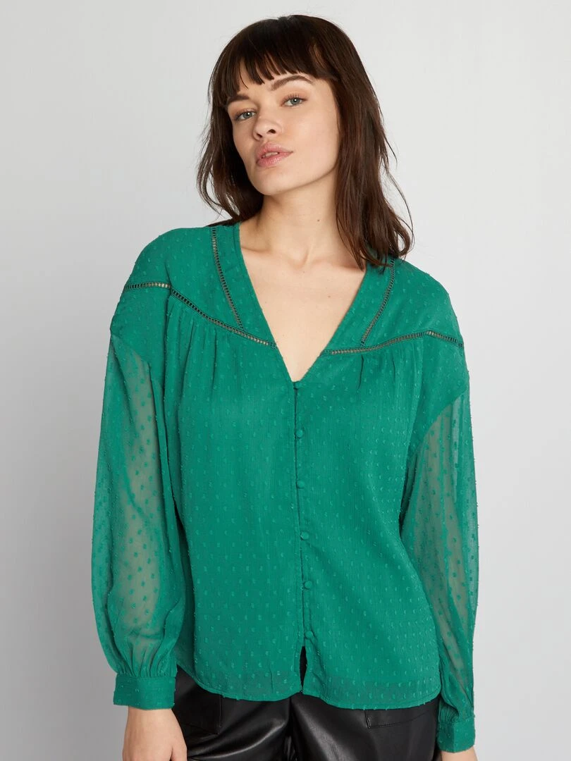 Blouse en voile avec plumetis Vert