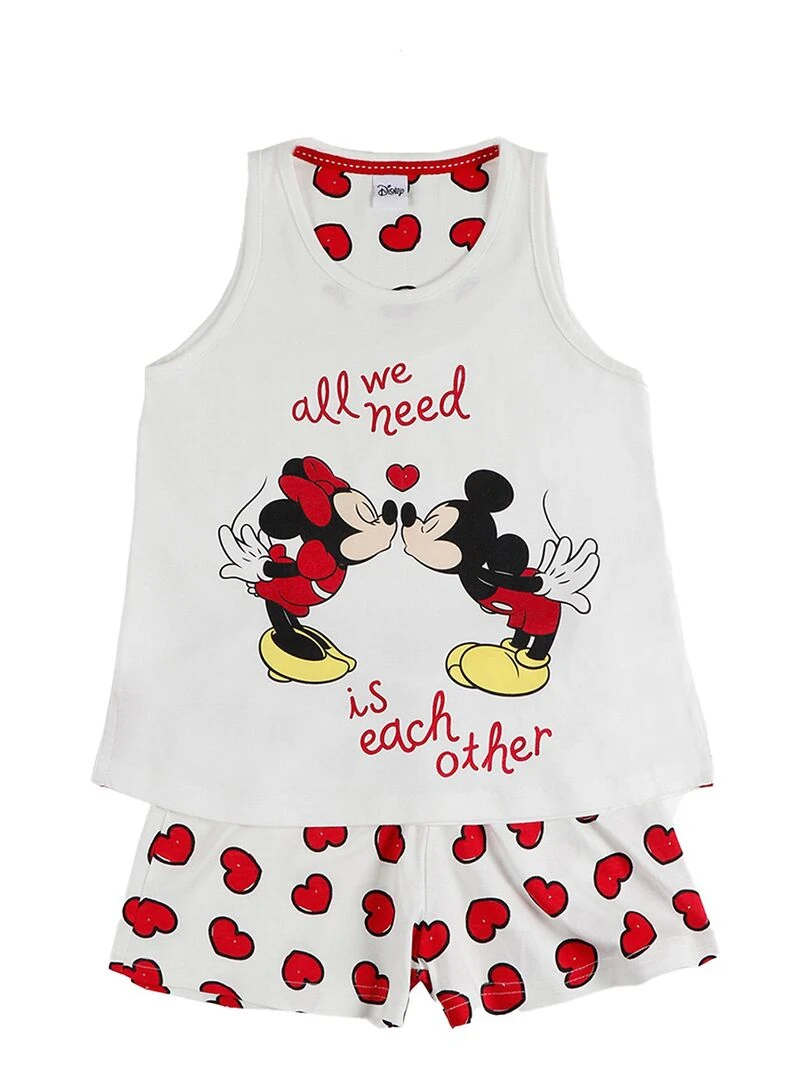 Pyjama fille short débardeur Love Mouse Disney ivoire Ecru