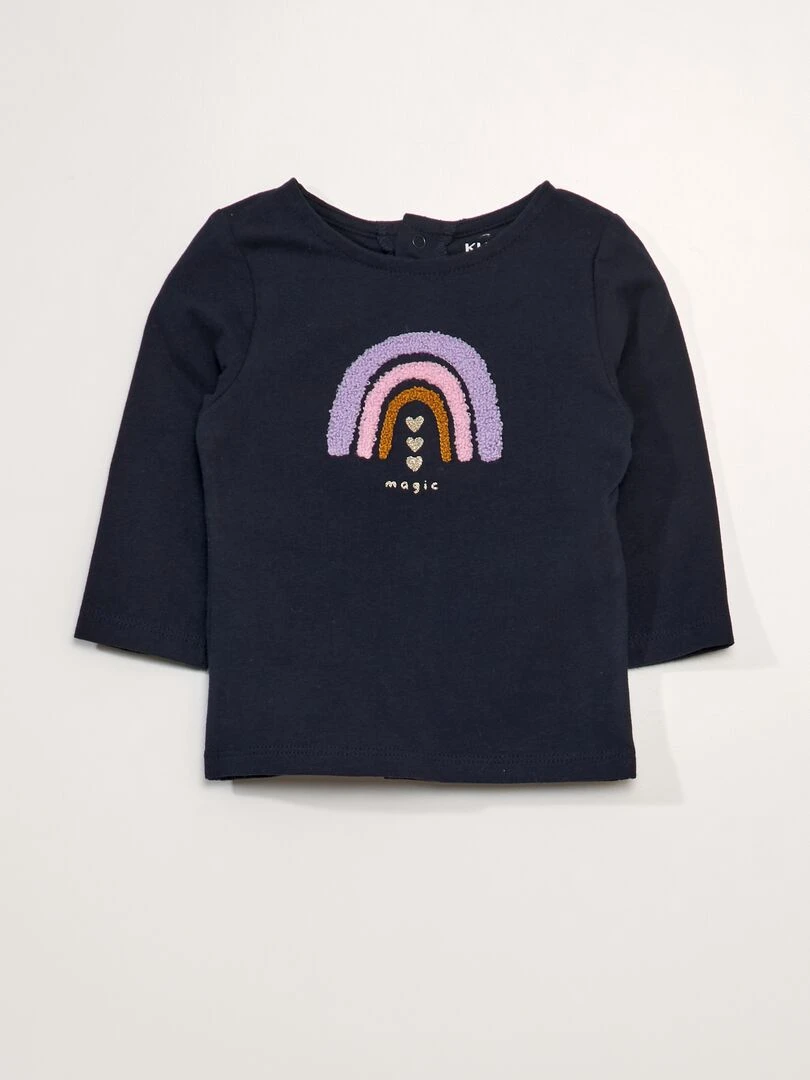 Tee shirt manches longues imprimé en bouclette Bleu marine