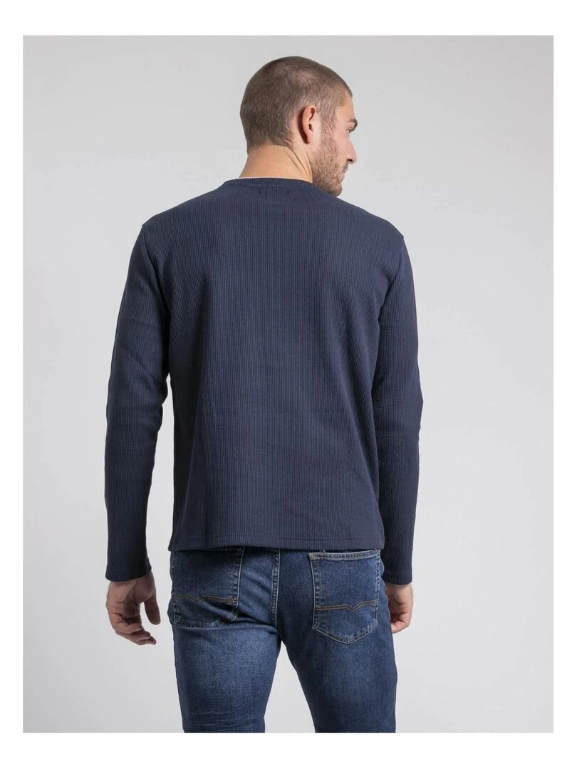 T shirt manches longues col rond texturé JOVICTOR Bleu marine