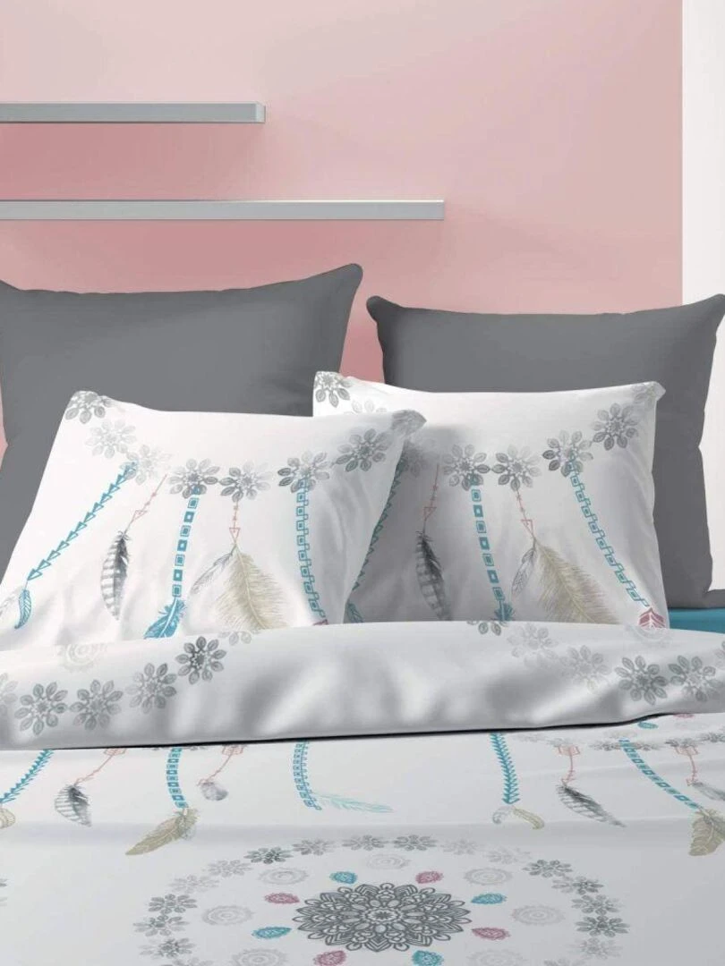 Housse de couette avec 2 taies d'oreiller 63x63 cm Parure de lit Coton Dreamy   Multicolore