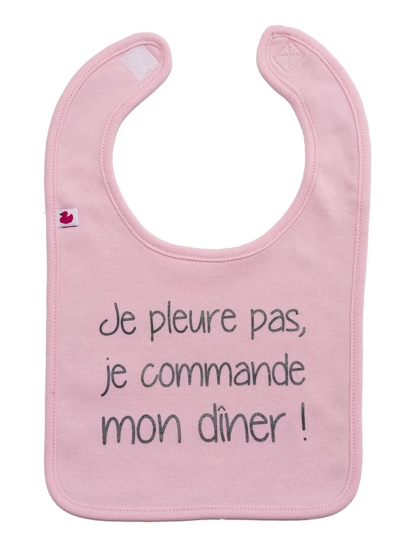 Bavoir bébé personnalisé Je pleure pas je commande mon dîner Rose