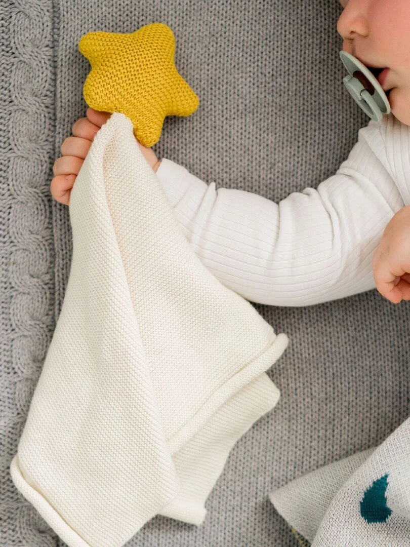 Tissu câlin hochet en coton etoile   Jaune