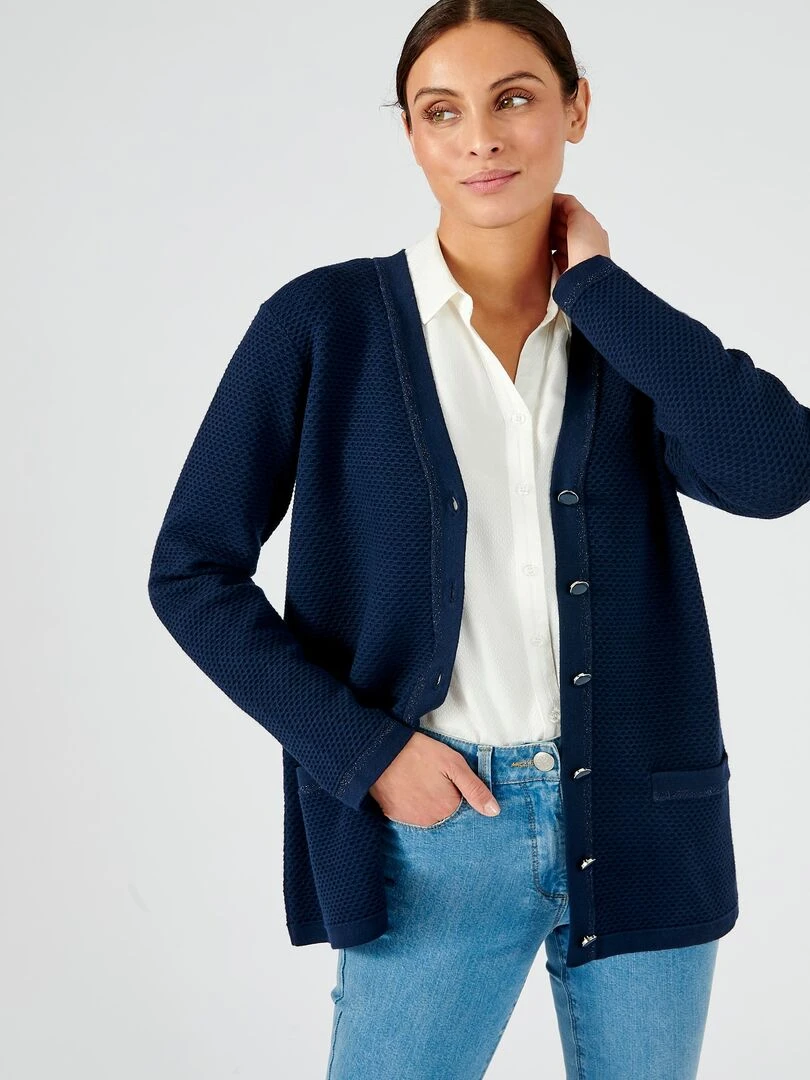 Gilet maille fantaisie brillante Damart Bleu marine