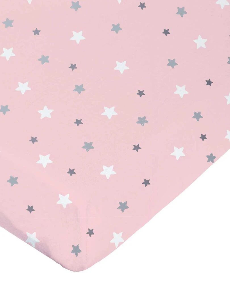 Drap housse imprimé étoiles multicolores Rose clair