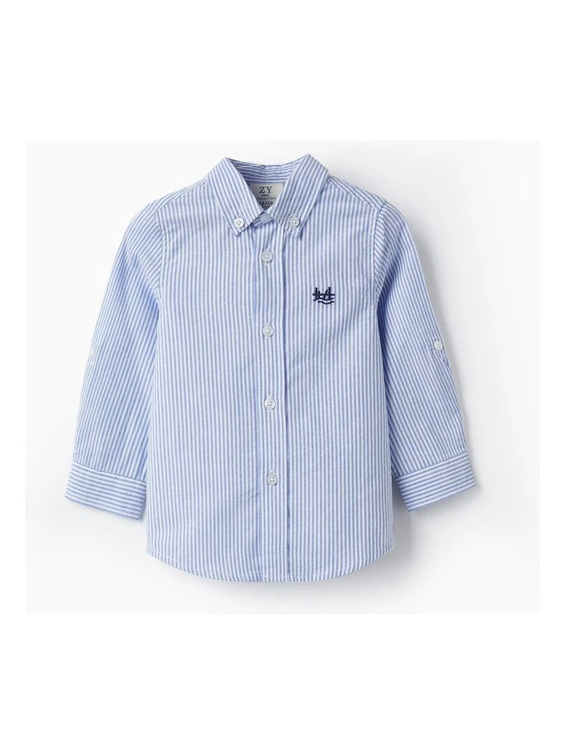 Chemise en coton à rayures pour bébé garçon manches longues ATLANTIC COMPANY Bleu clair
