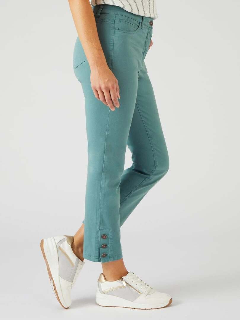 Pantalon 7/8ème boutons bas de jambes Damart Vert anis