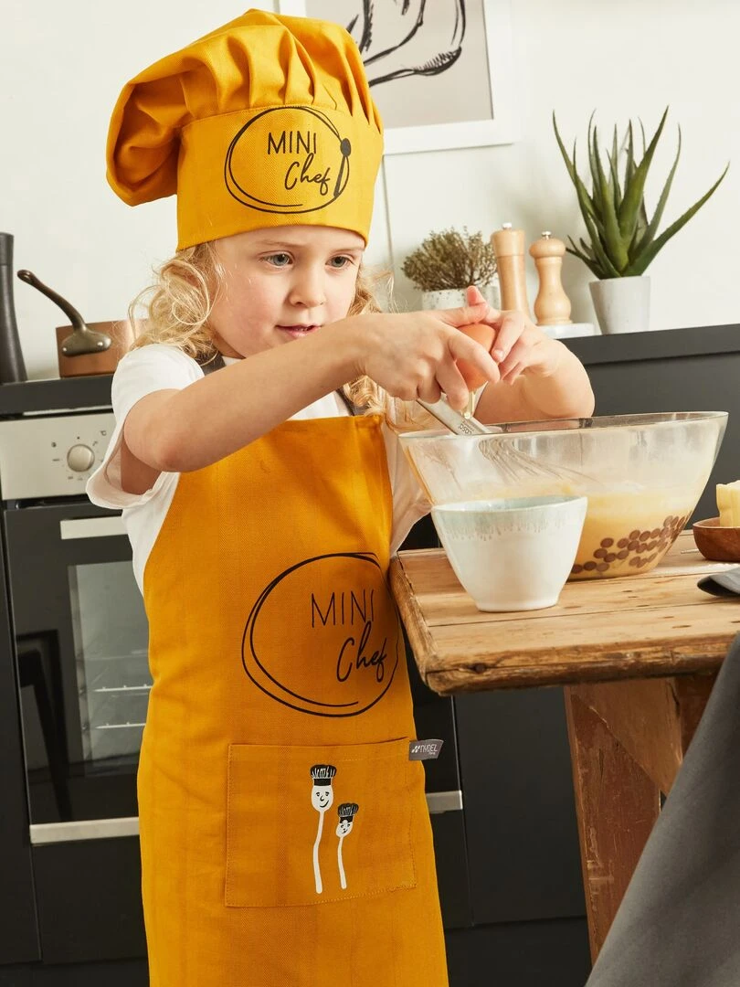 TABLIER+TOQUE ENFANT CHEF CURRY Jaune moutarde