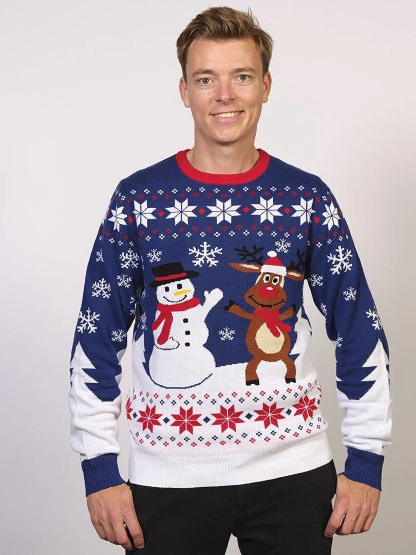 Pull de Noël "Nouveaux copains" 100% coton BIO Bleu Blanc