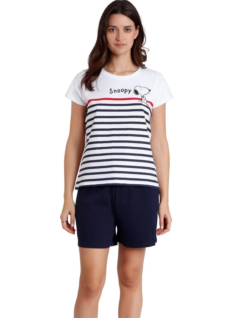 Pyjama short t shirt Sail With Me Peanuts   Bleu marine