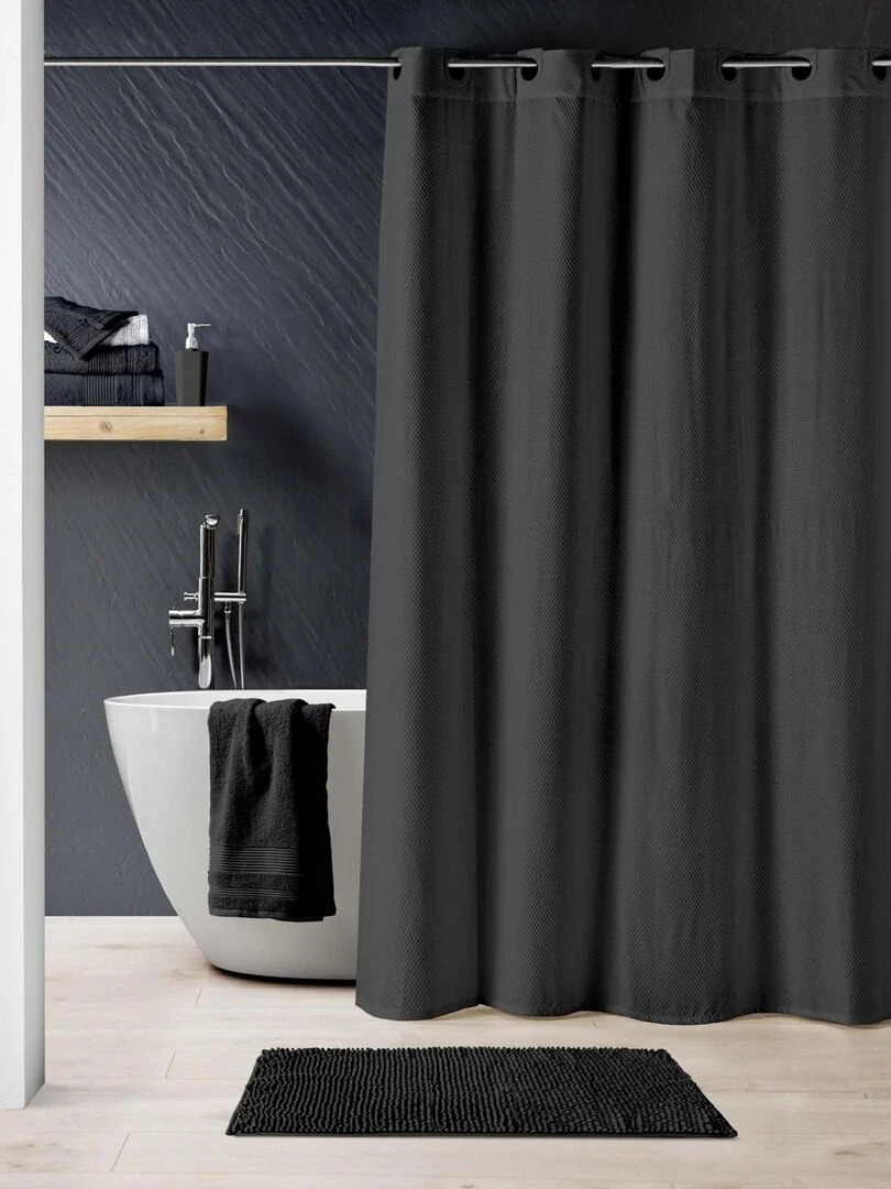 Rideau de douche avec œillets clipsables Noir