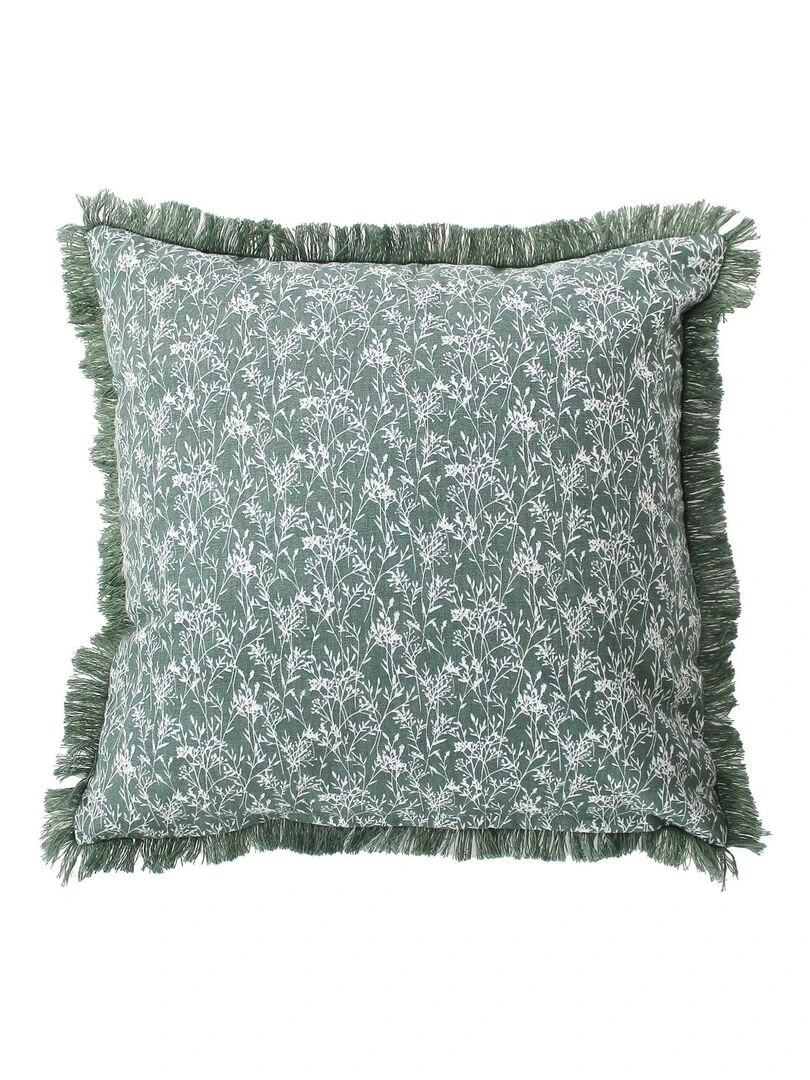 Coussin fleuri à franges Vert