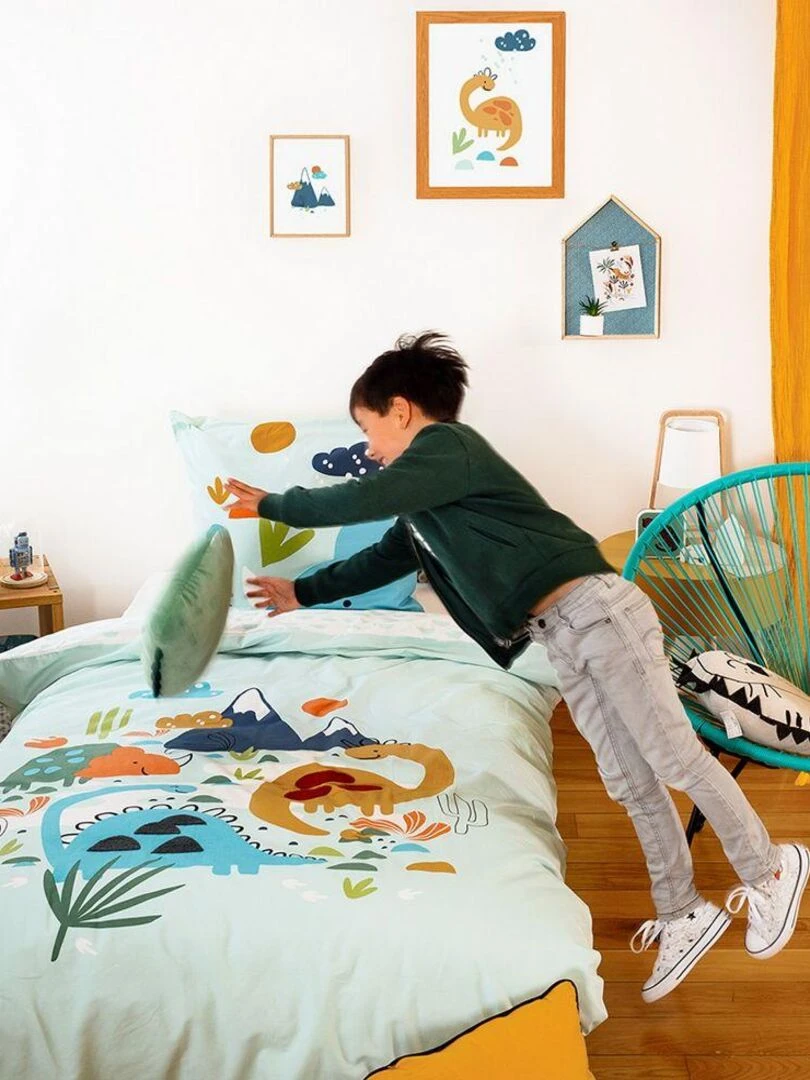 Housse de couette réversible 140x200 cm + 1 taie d'oreiller 63x63 cm Coton Dilia   Bleu